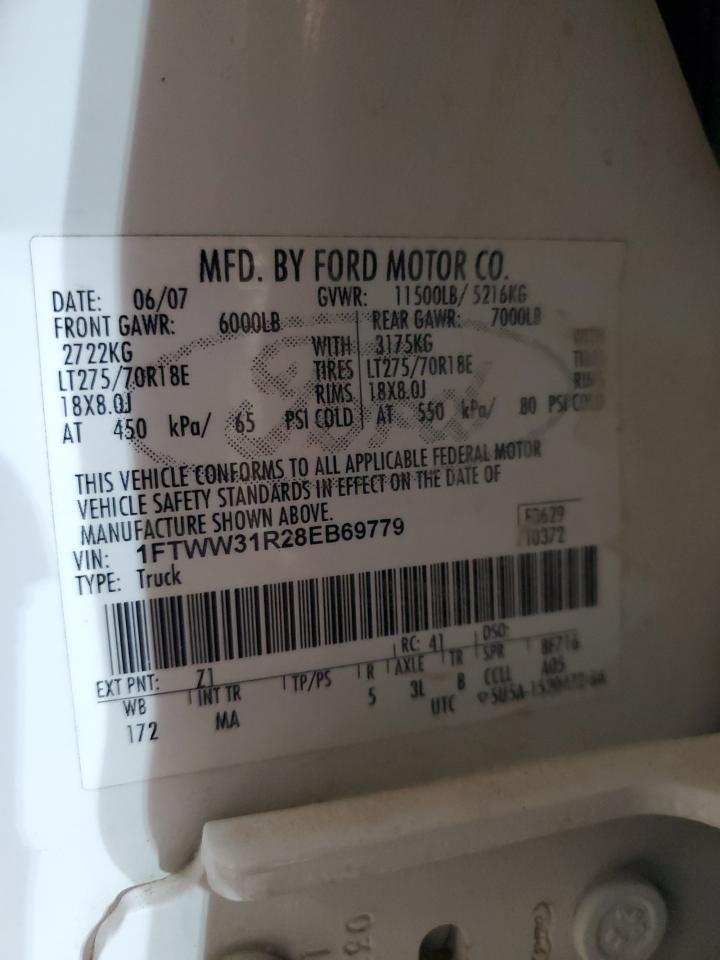 2008 Ford F350 Srw Super Duty VIN: 1FTWW31R28EB69779 Lot: 88230445