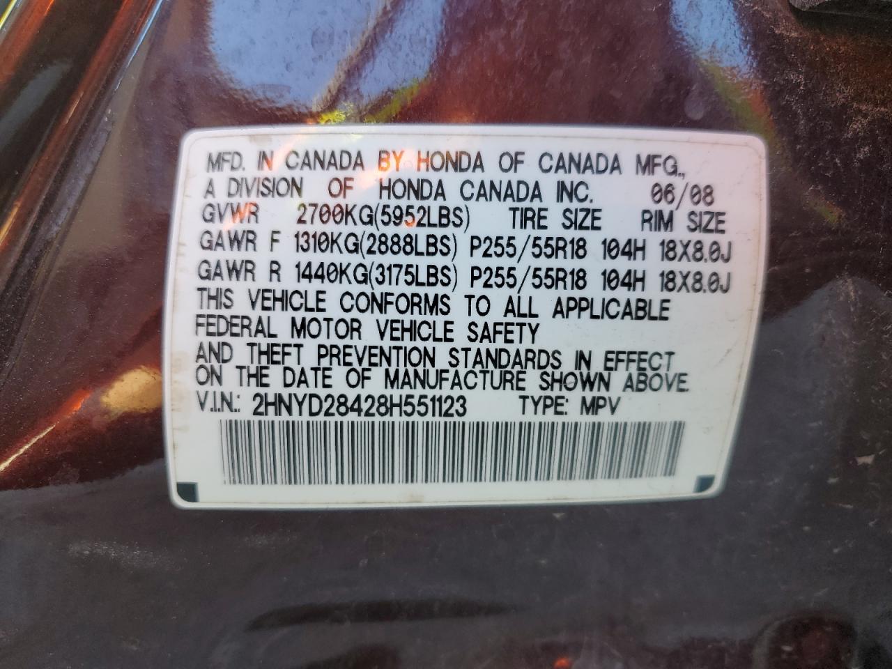 2008 Acura Mdx Technology VIN: 2HNYD28428H551123 Lot: 87447364