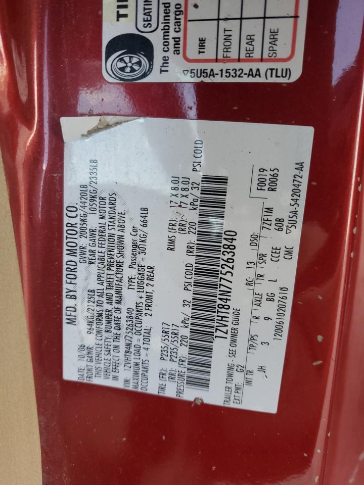 2007 Ford Mustang VIN: 1ZVHT84N775263840 Lot: 88365135