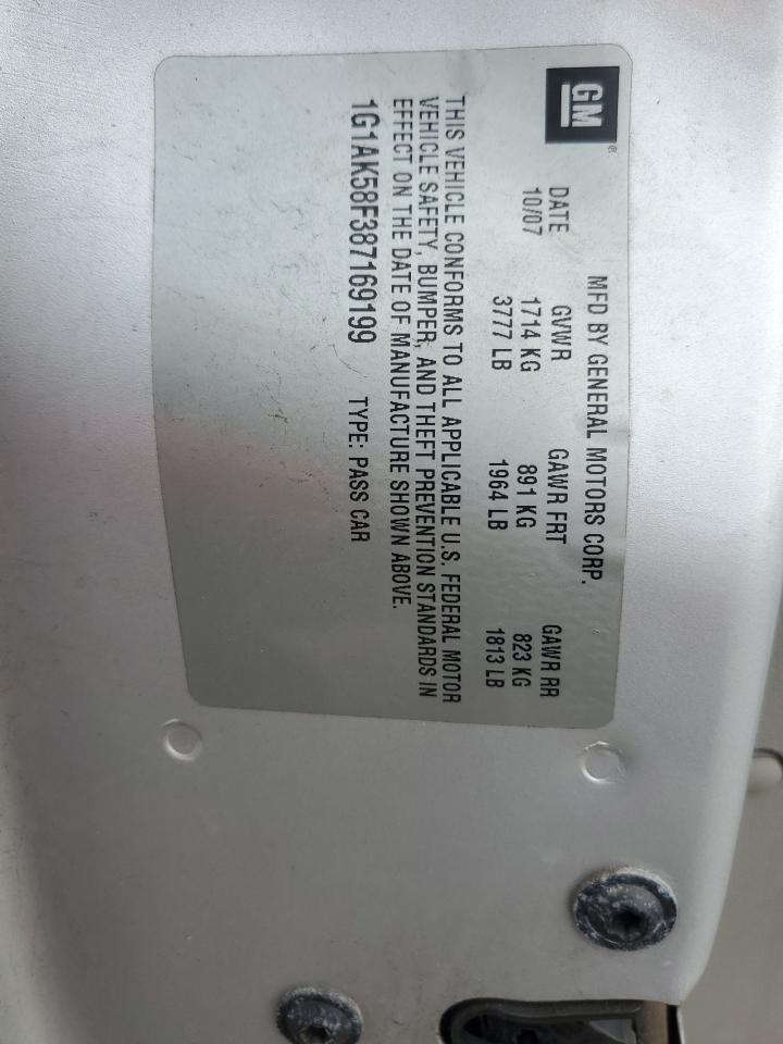 2008 Chevrolet Cobalt VIN: 1G1AK58F3X7169199 Lot: 88690715