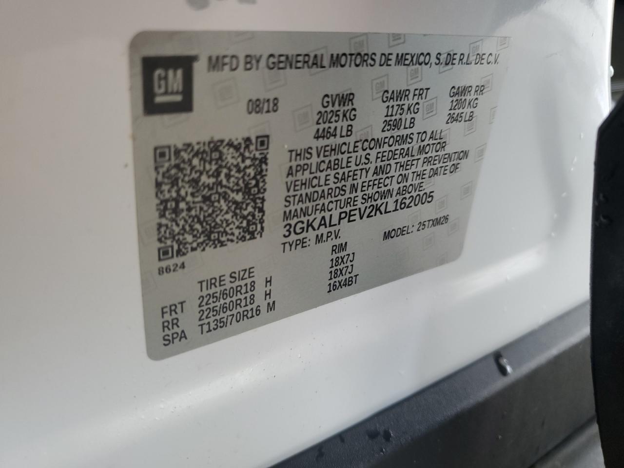 2019 GMC Terrain Slt VIN: 3GKALPEV2KL162005 Lot: 42026655