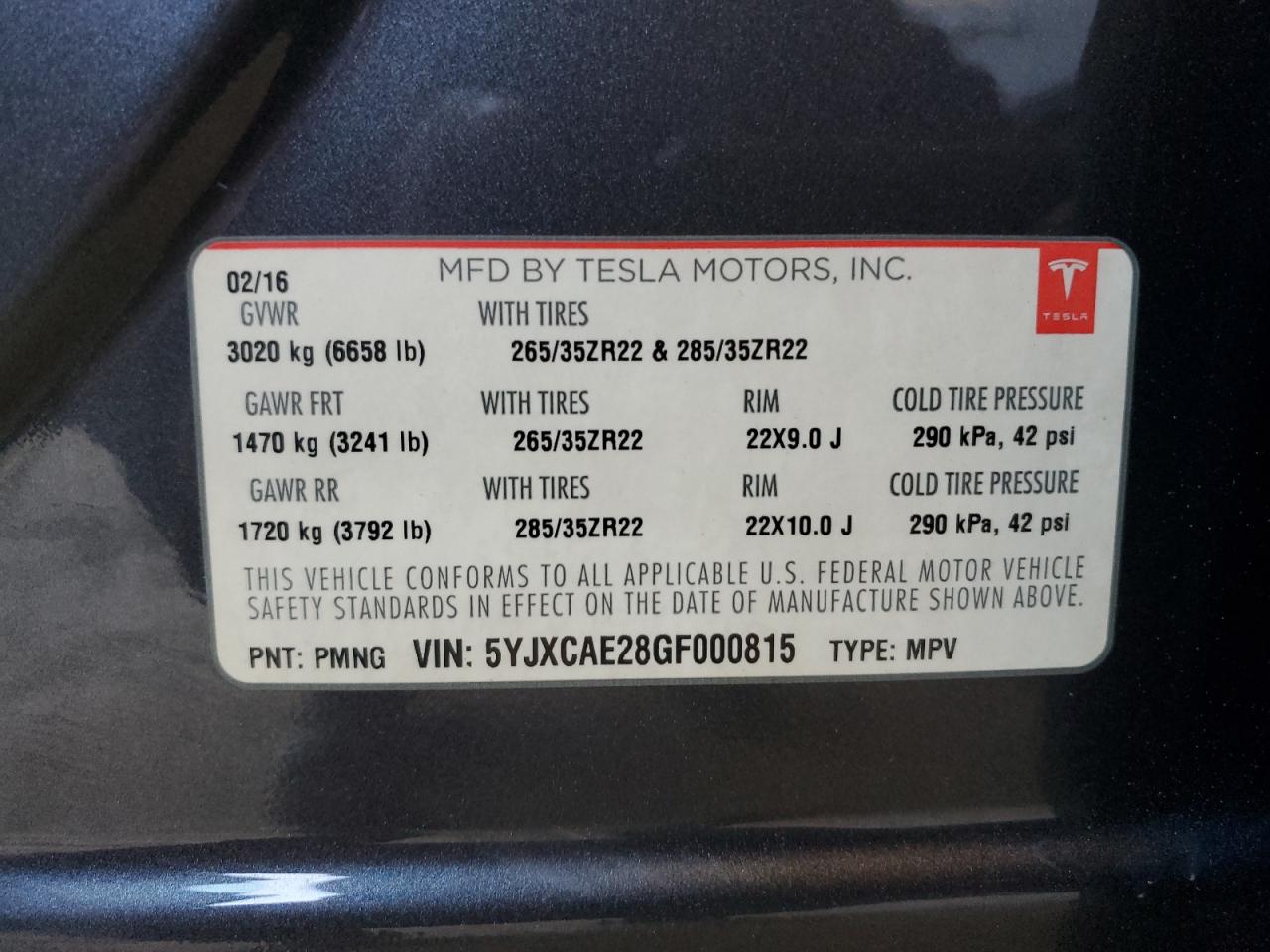 VIN 5YJXCAE28GF000815 2016 TESLA MODEL X no.13