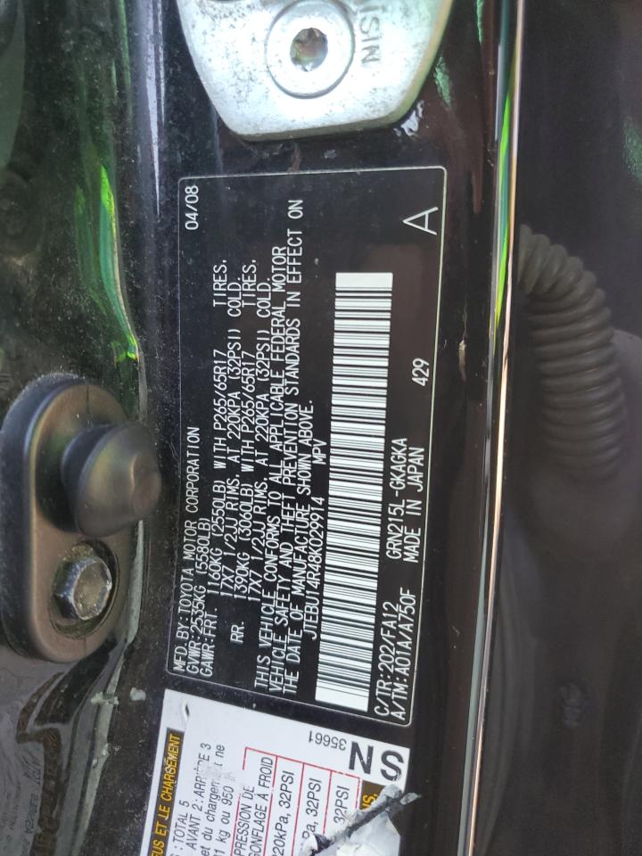 2008 Toyota 4Runner Sr5 VIN: JTEBU14R48K029914 Lot: 87808295