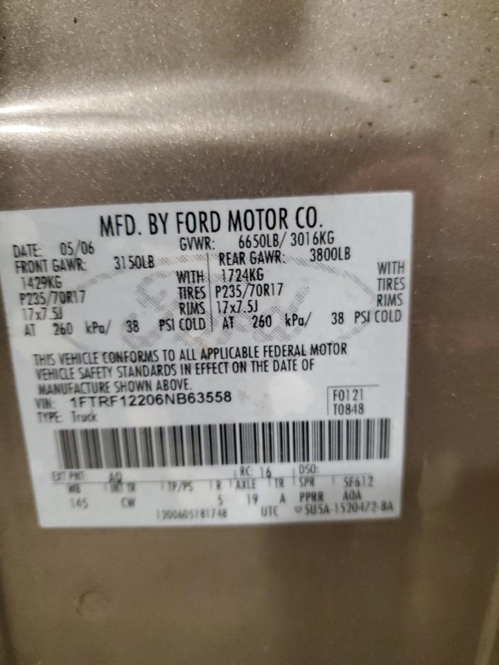 2006 Ford F150 VIN: 1FTRF12206NB63558 Lot: 88358835