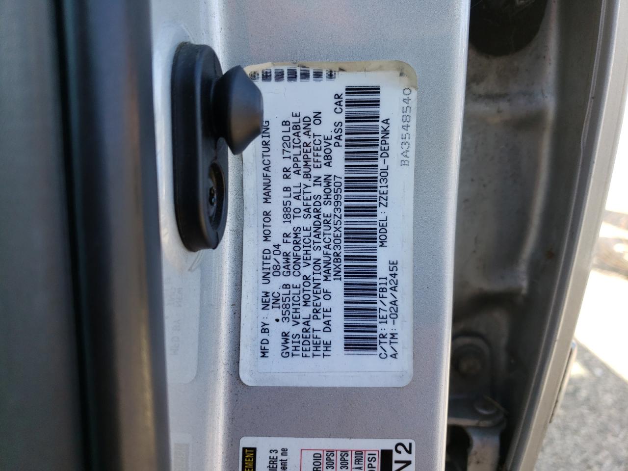 2005 Toyota Corolla Ce VIN: 1NXBR30EX5Z399507 Lot: 88558675