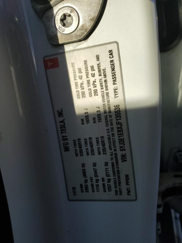 VIN 5YJ3E1EBXJF135536 2018 TESLA MODEL 3 no.12