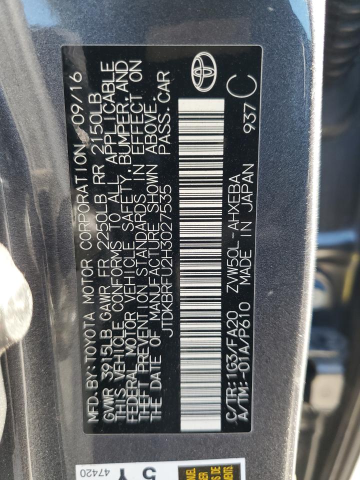 2017 Toyota Prius VIN: JTDKBRFU2H3027535 Lot: 87927695