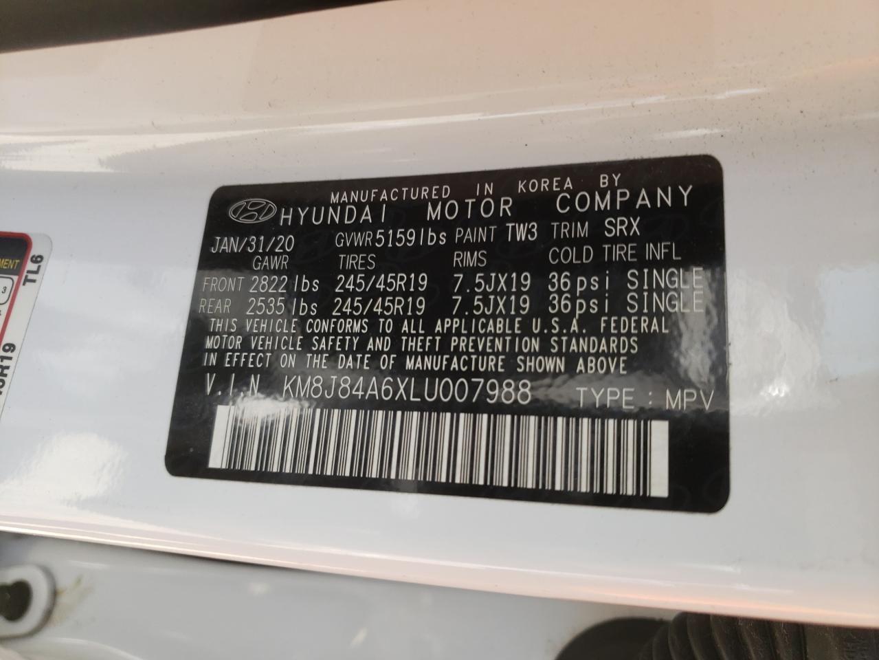 2020 Hyundai Nexo Limited VIN: KM8J84A6XLU007988 Lot: 88574165