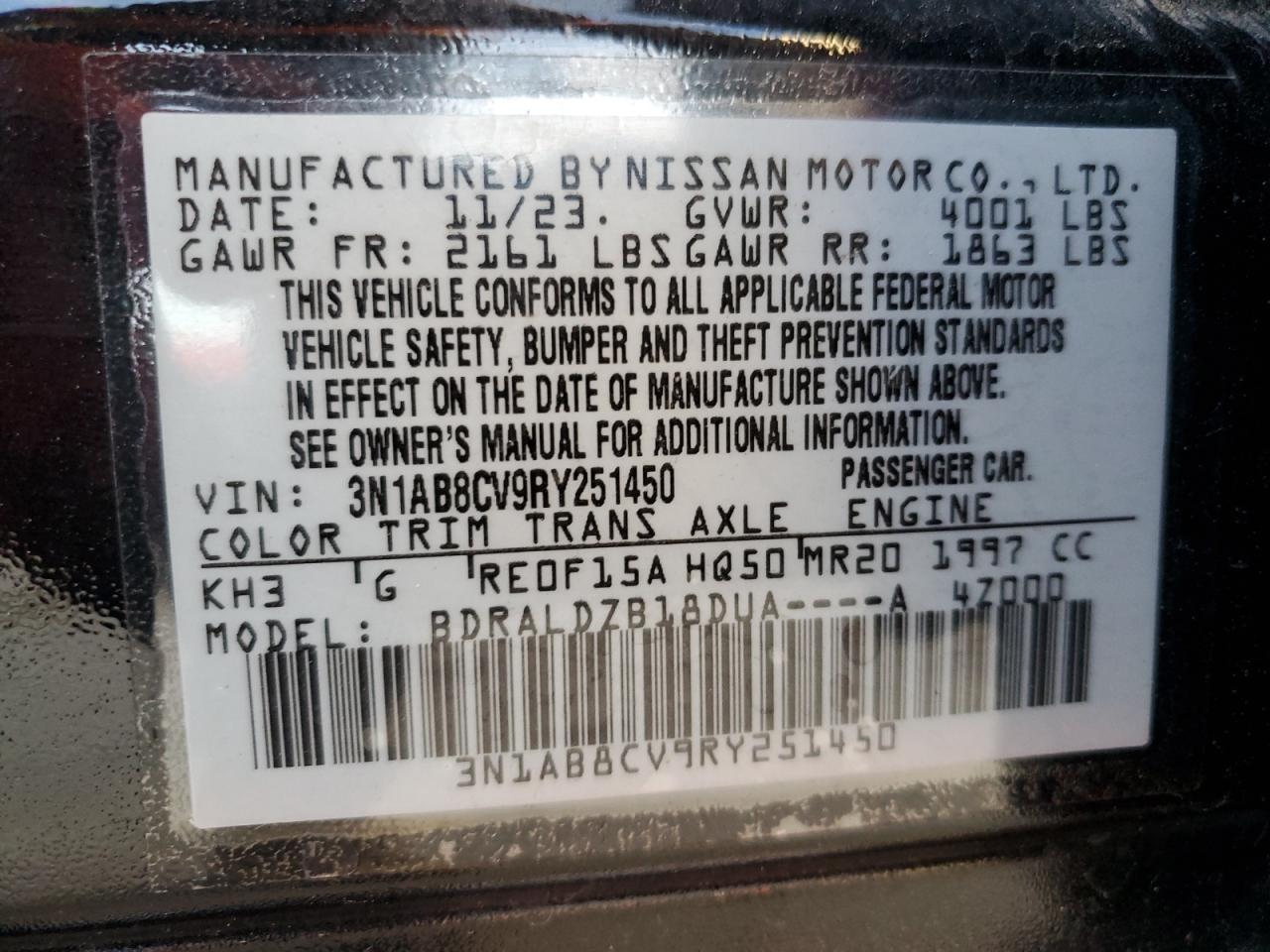 VIN 3N1AB8CV9RY251450 2024 NISSAN SENTRA no.12