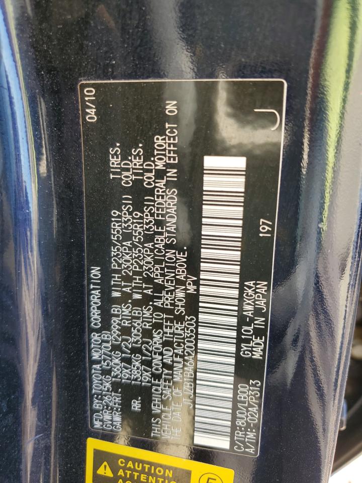 2010 Lexus Rx 450H VIN: JTJZB1BA6A2003503 Lot: 93942995