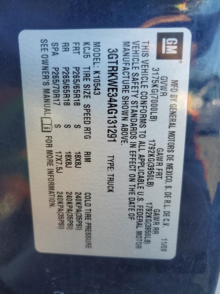 2010 GMC Sierra K1500 Slt VIN: 3GTRKWE34AG131291 Lot: 42765465