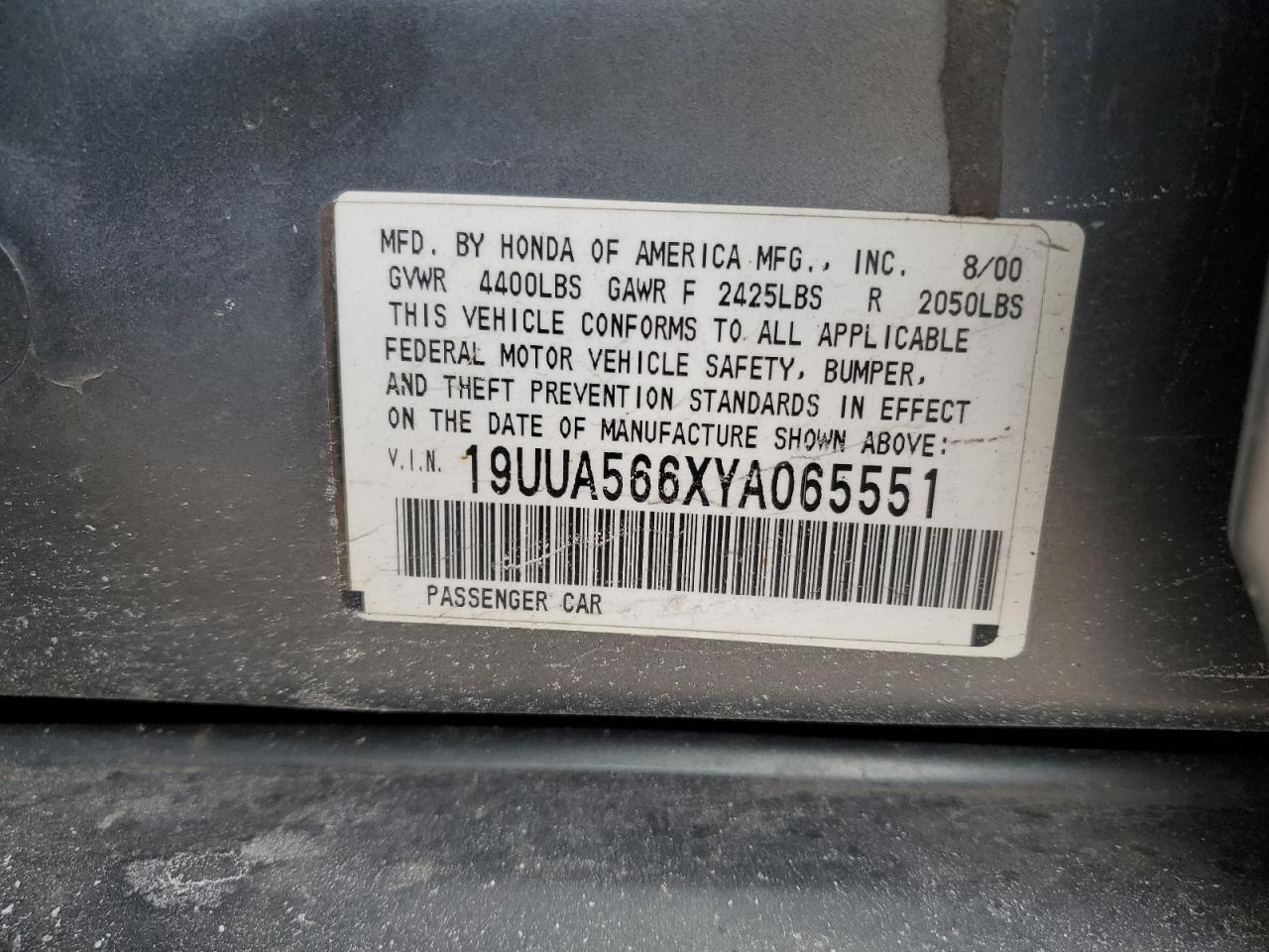 2000 Acura 3.2Tl VIN: 19UUA566XYA065551 Lot: 41597225