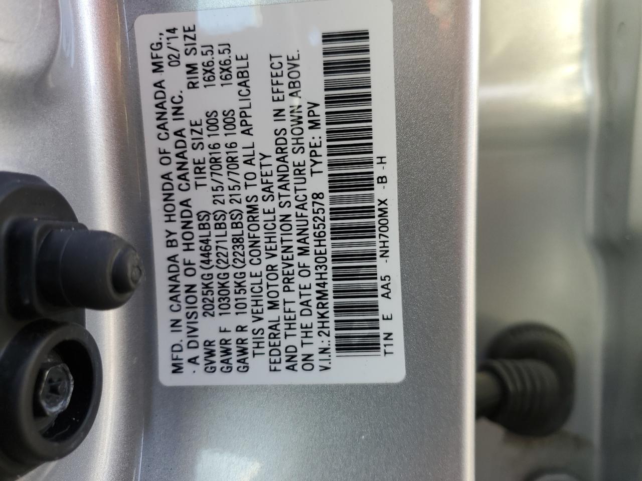 VIN 2HKRM4H30EH652578 2014 HONDA CRV no.13