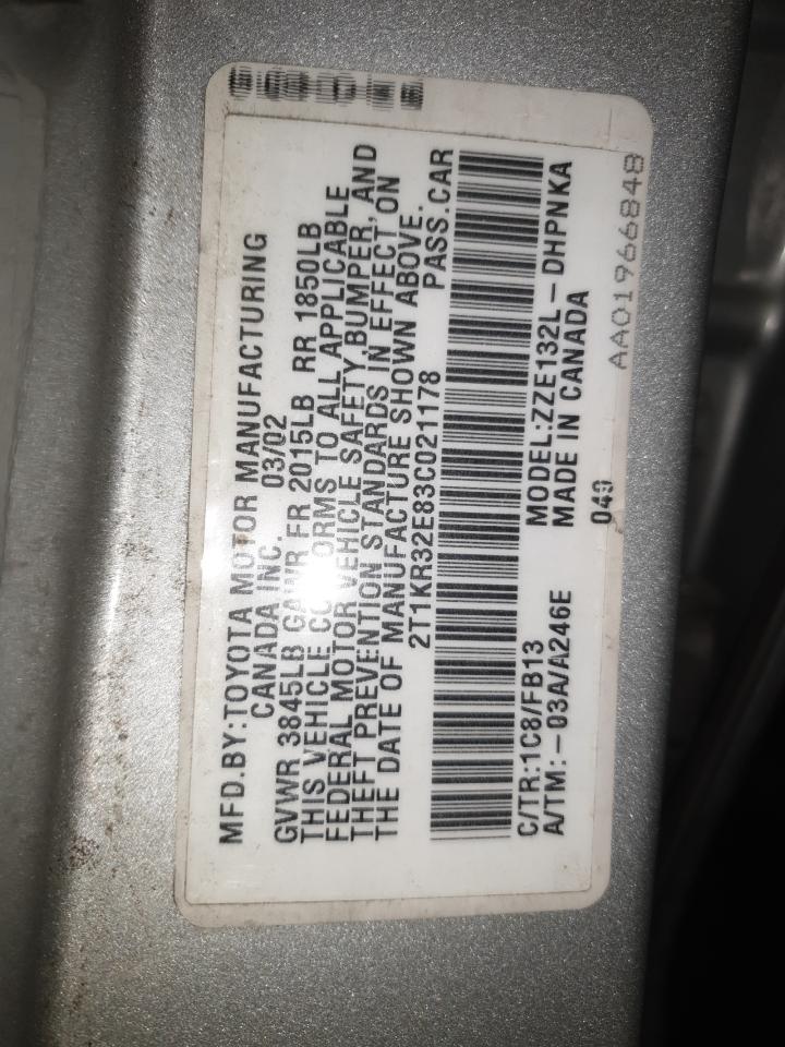 2003 Toyota Corolla Matrix Xr VIN: 021178 Lot: 89227865