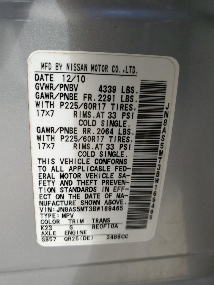 2011 Nissan Rogue S VIN: JN8AS5MT3BW169465 Lot: 42746665