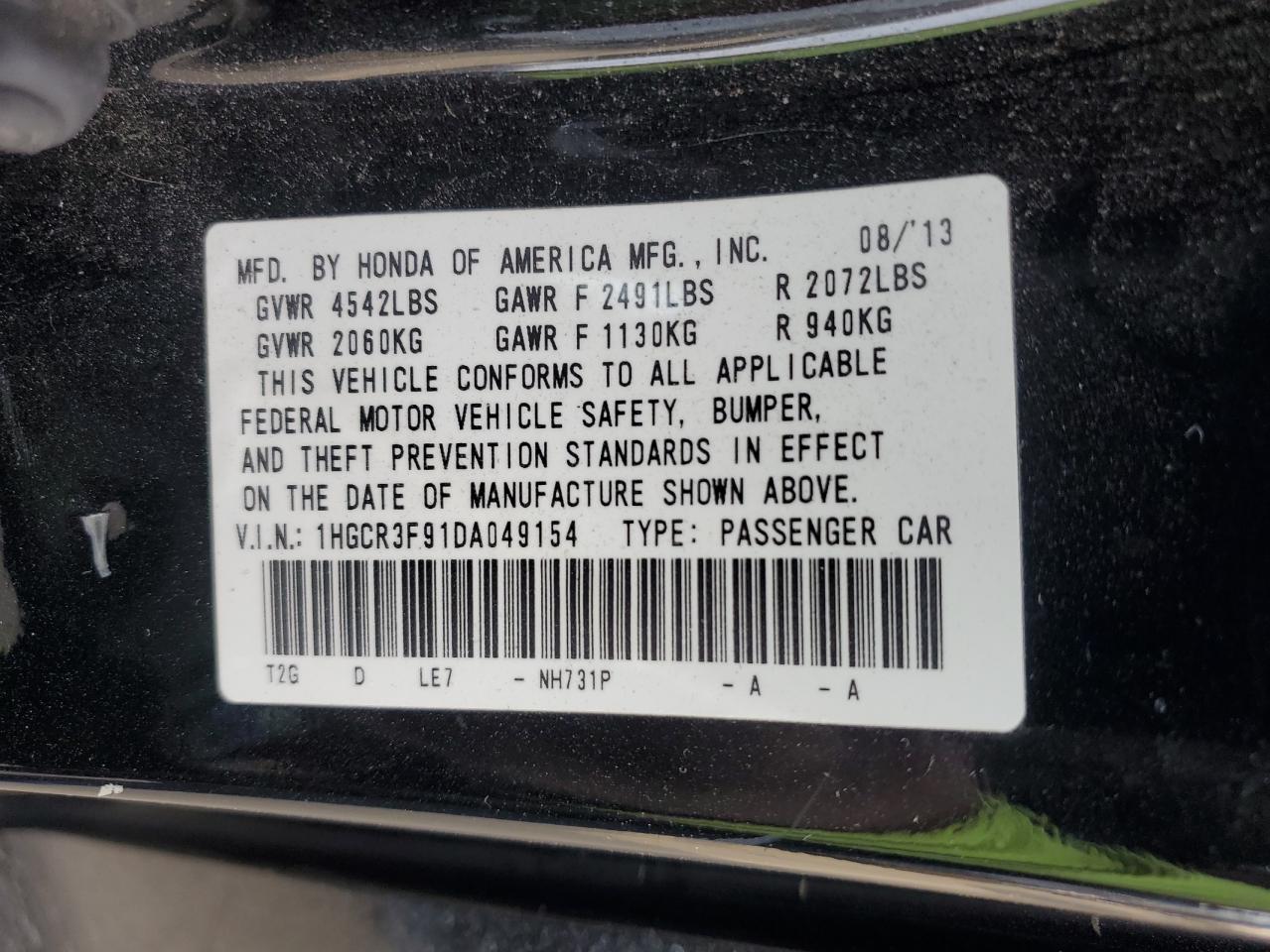 VIN 1HGCR3F91DA049154 2013 HONDA ACCORD no.13