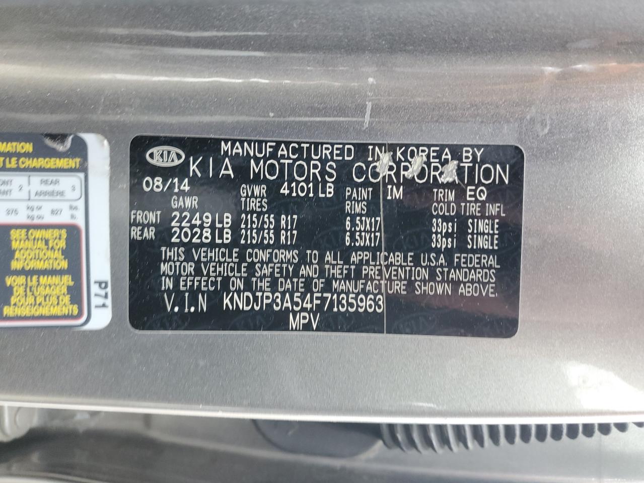 VIN KNDJP3A54F7135963 2015 KIA SOUL no.14