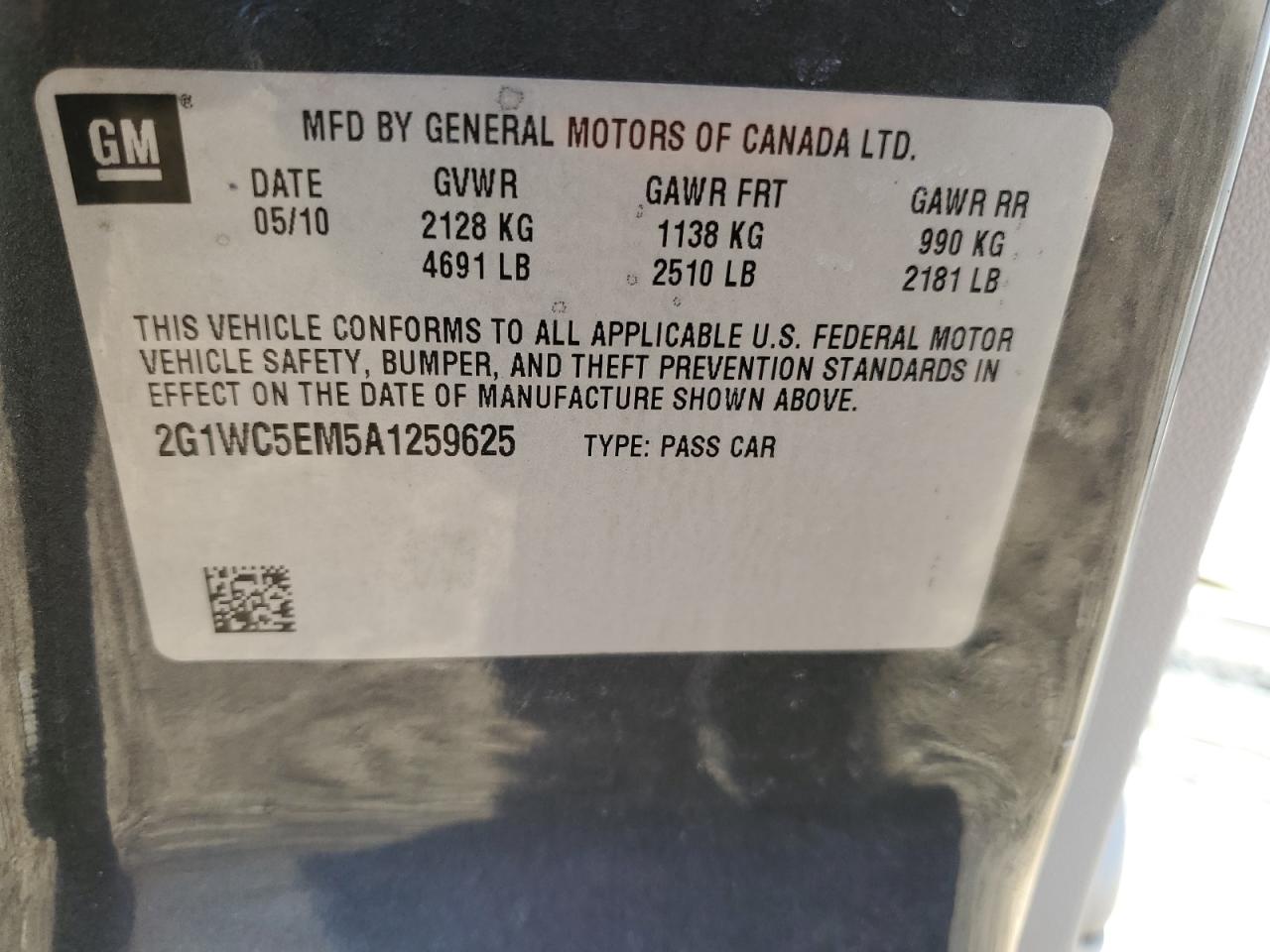 2010 Chevrolet Impala Ltz VIN: 2G1WC5EM5A1259625 Lot: 55049595