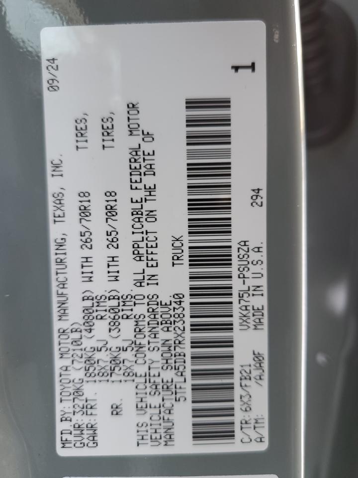 2024 Toyota Tundra Crewmax Sr VIN: 5TFLA5DB7RX238340 Lot: 87702855