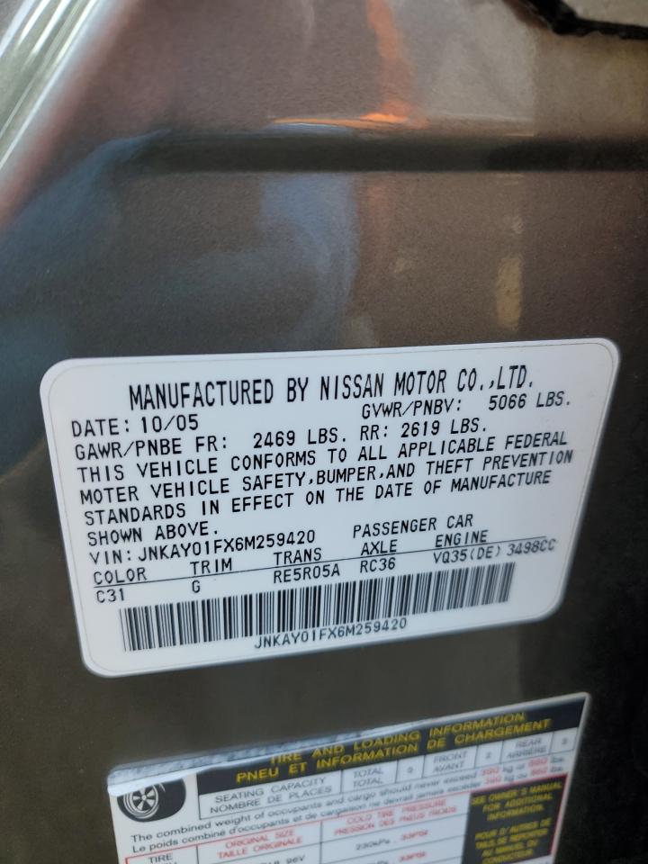 2006 Infiniti M35 Base VIN: JNKAY01FX6M259420 Lot: 89147275