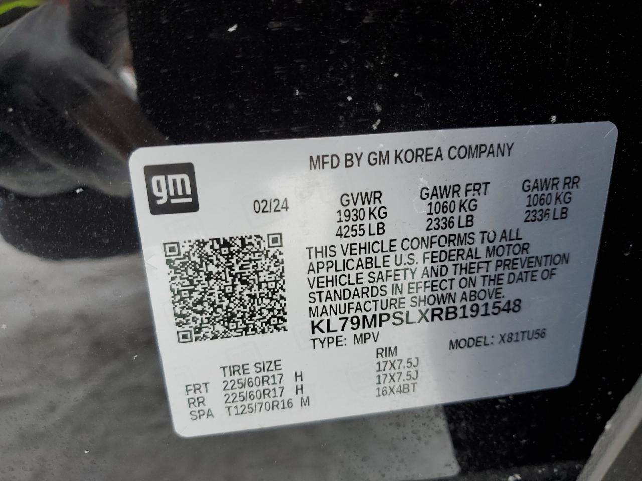 2024 Chevrolet Trailblazer Lt VIN: KL79MPSLXRB191548 Lot: 88719355