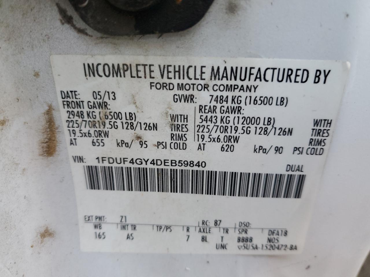 2013 Ford F450 Super Duty VIN: 1FDUF4GY4DEB59840 Lot: 42374895