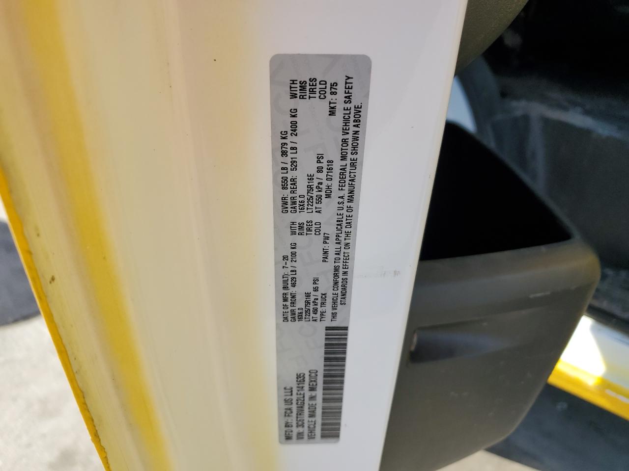 2020 Ram Promaster 1500 1500 Standard VIN: 3C6TRVAG2LE141635 Lot: 87927765