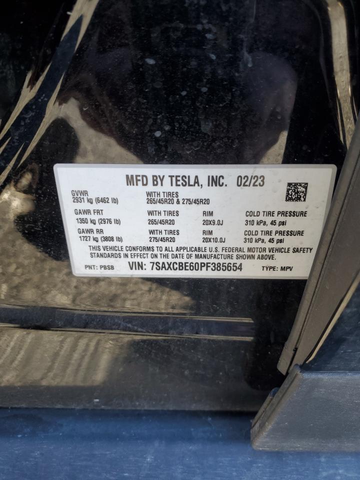 2023 Tesla Model X VIN: 7SAXCBE60PF385654 Lot: 87193414