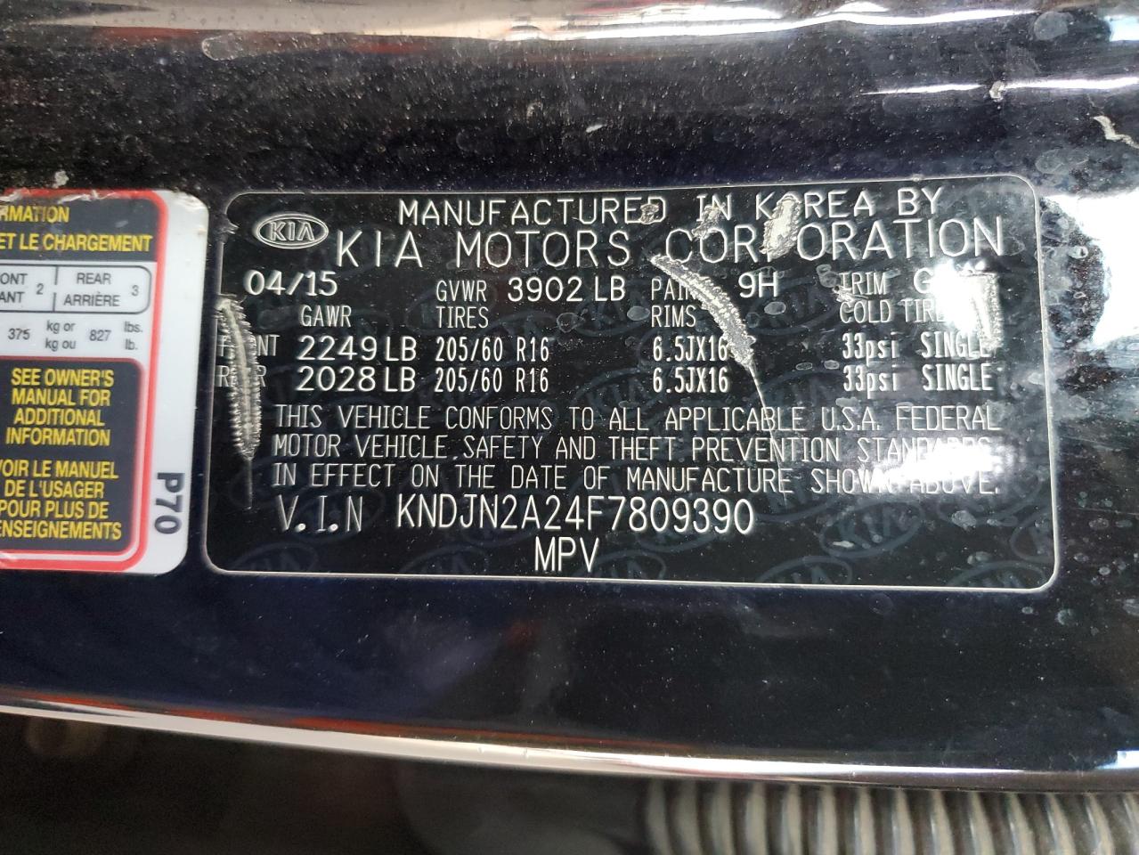 VIN KNDJN2A24F7809390 2015 KIA SOUL no.12