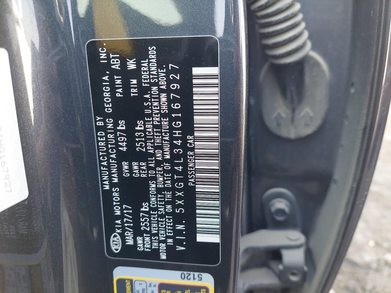 5XXGT4L34HG167927 - 2017 Kia OPTIMA - #87517385