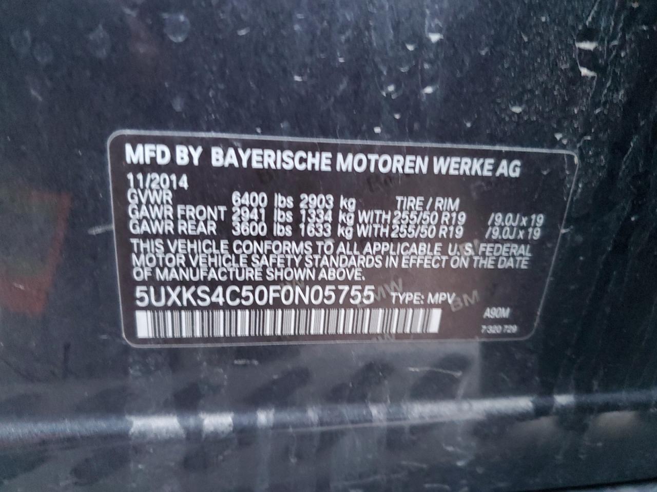 VIN 5UXKS4C50F0N05755 2015 BMW X5 no.13