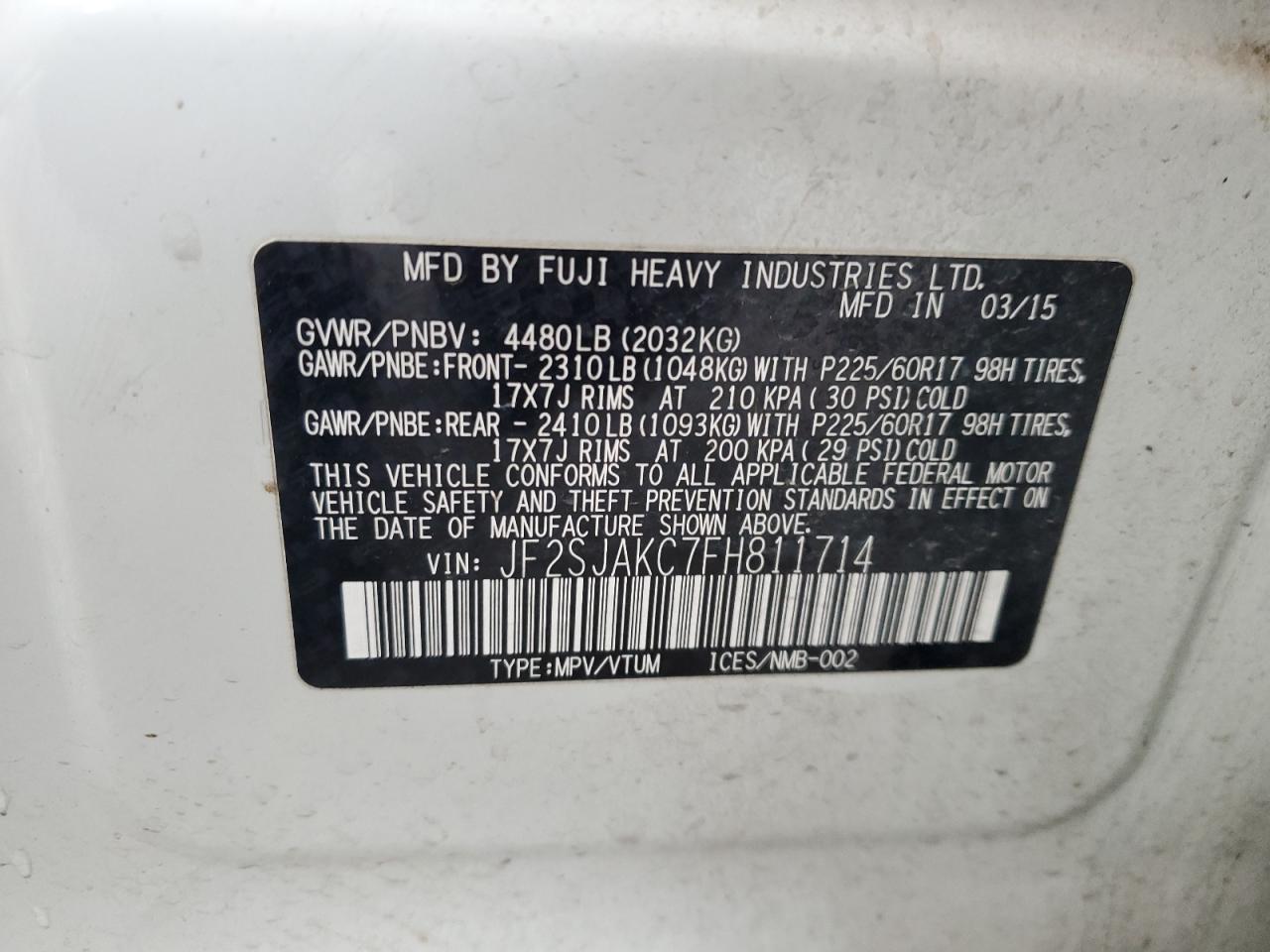 2015 Subaru Forester 2.5I Limited VIN: JF2SJAKC7FH811714 Lot: 41520855