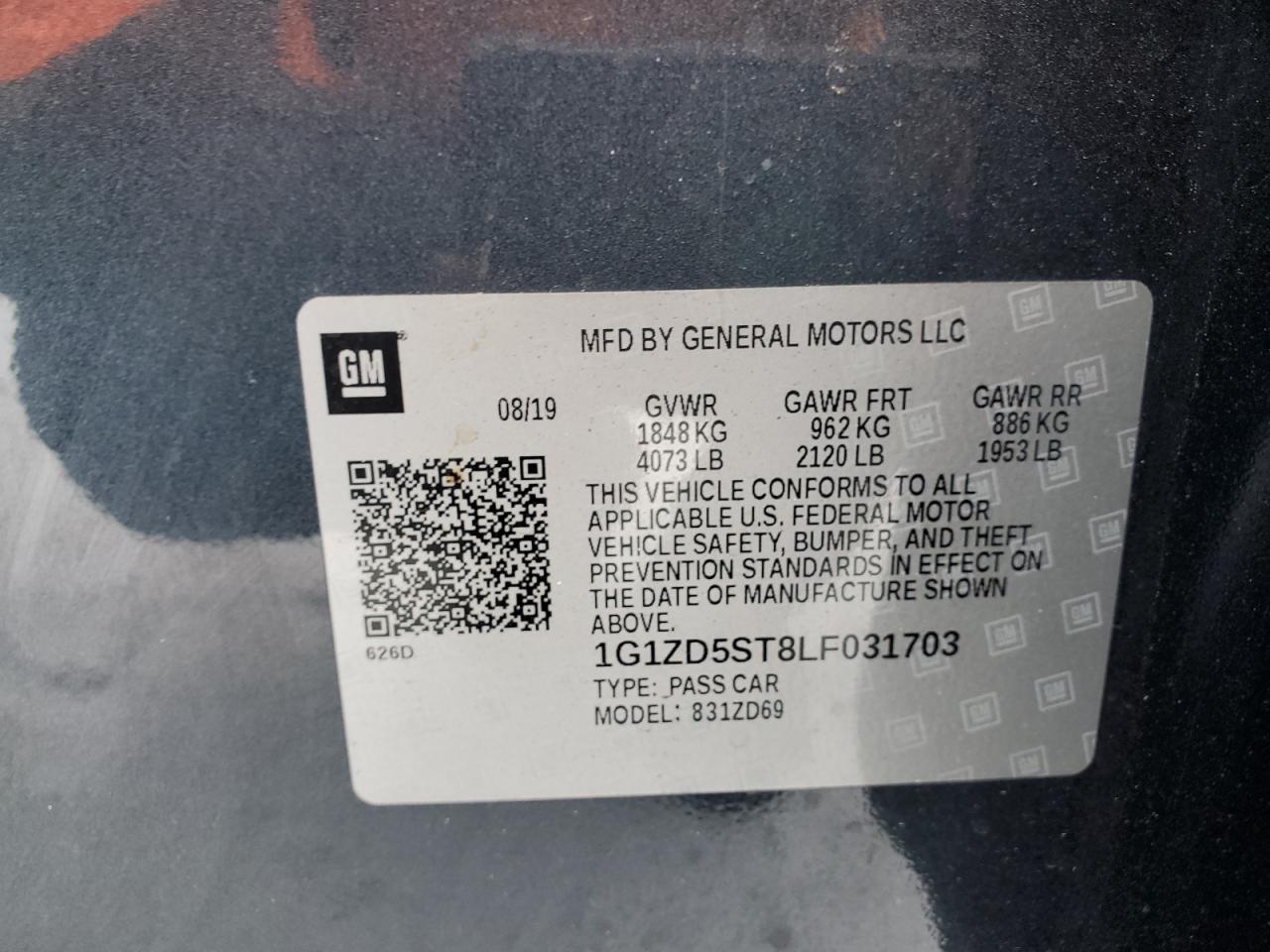 2020 Chevrolet Malibu Lt VIN: 1G1ZD5ST8LF031703 Lot: 87928185