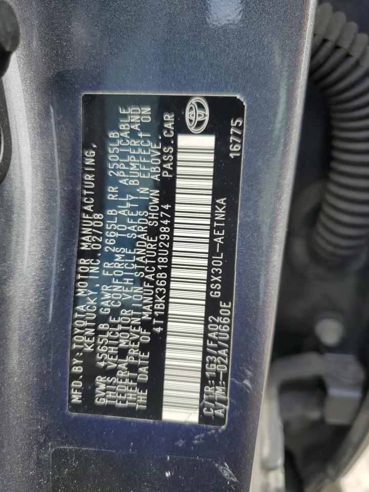 2008 Toyota Avalon Xl VIN: 4T1BK36B18U298474 Lot: 87191194