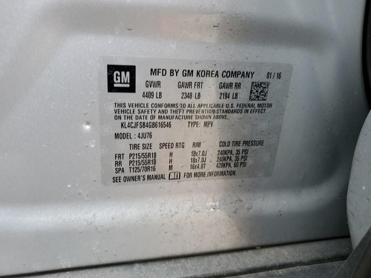 VIN KL4CJFSB4GB616546 2016 BUICK ENCORE no.13