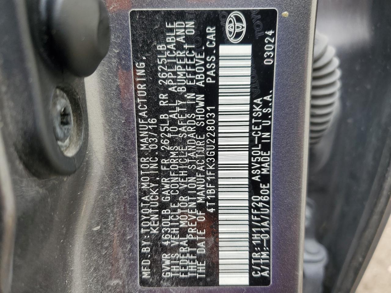 VIN 4T1BF1FK3GU228031 2016 TOYOTA CAMRY no.13