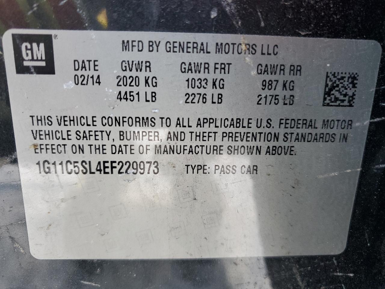 2014 Chevrolet Malibu 1Lt VIN: 1G11C5SL4EF229973 Lot: 88332715