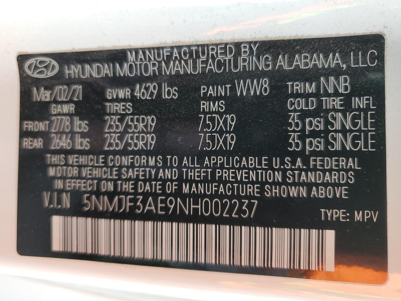 2022 Hyundai Tucson Sel VIN: 5NMJF3AE9NH002237 Lot: 88317155