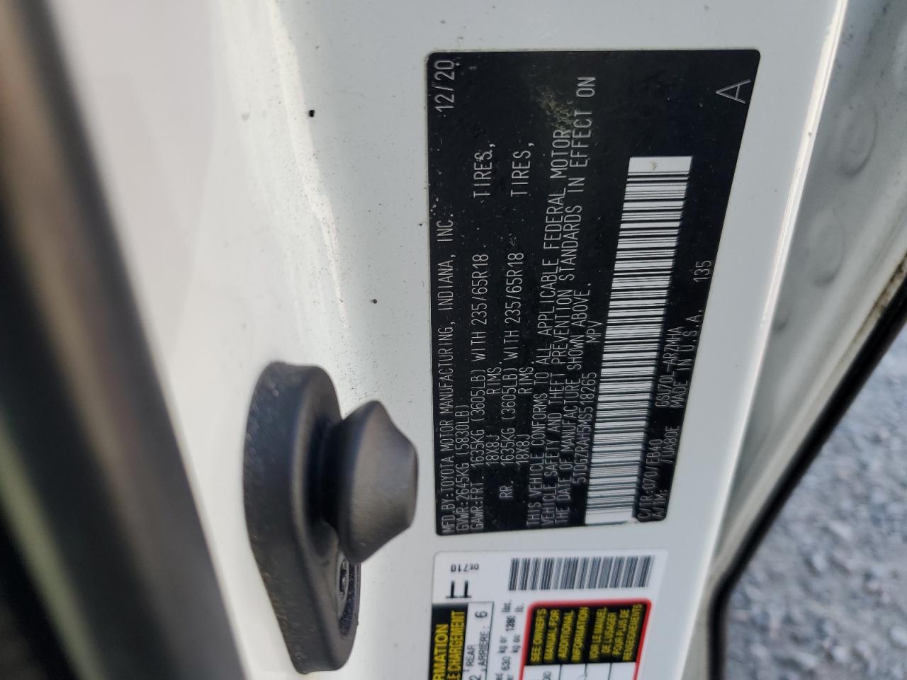 2021 Toyota Highlander Xle VIN: 5TDGZRAH5MS518265 Lot: 88106255