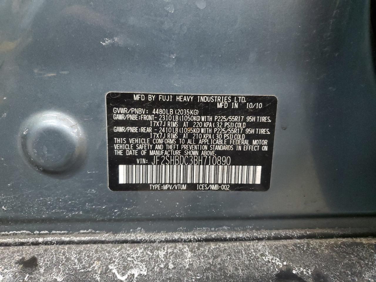 2011 Subaru Forester 2.5X Premium VIN: JF2SHBDC3BH710890 Lot: 88801175