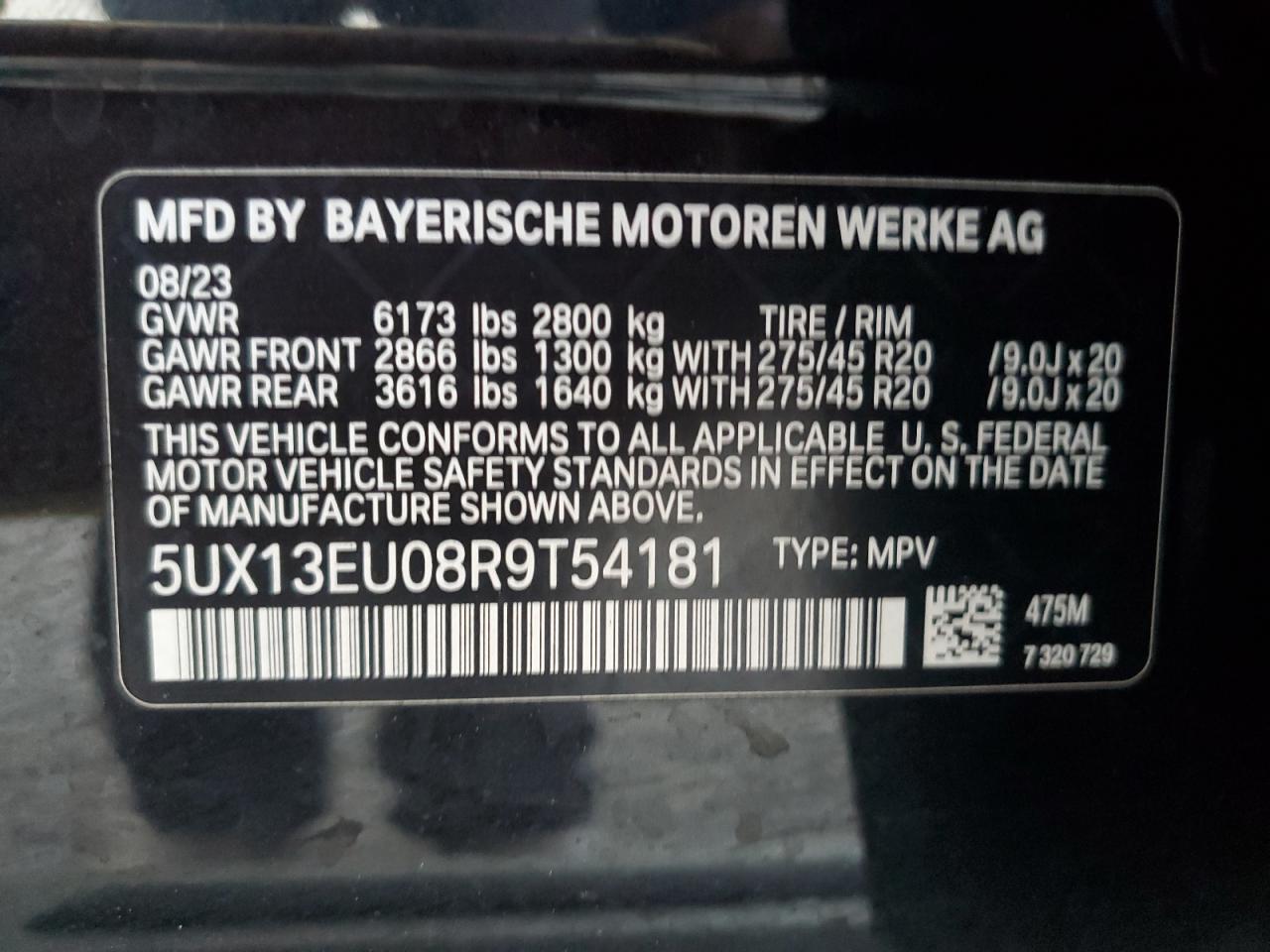 VIN 5UX13EU08R9T54181 2024 BMW X5 no.14