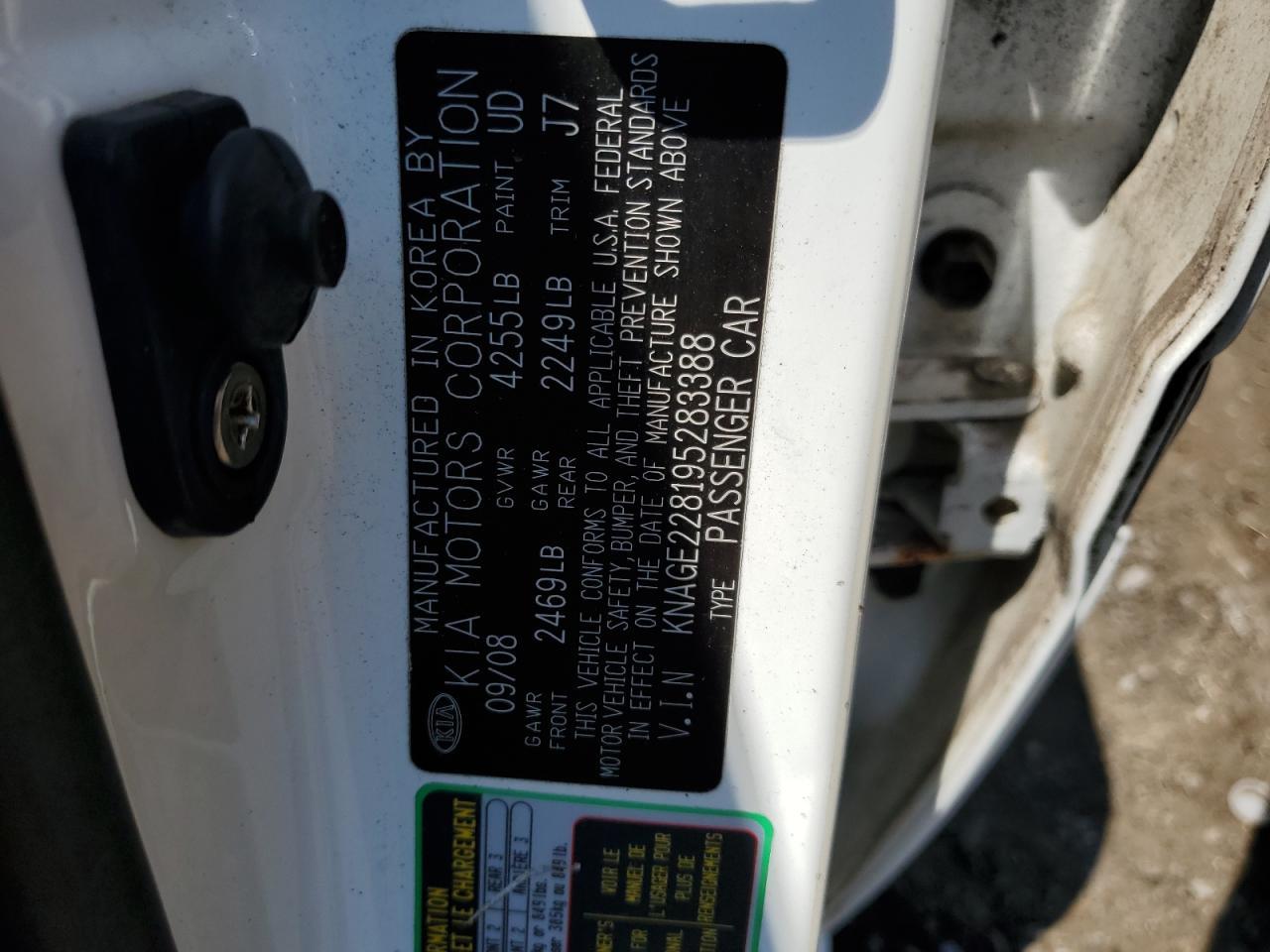 2009 Kia Optima Lx VIN: KNAGE228195283388 Lot: 58025634