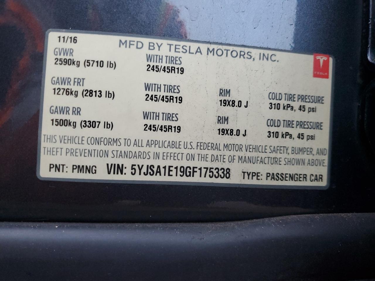 VIN 5YJSA1E19GF175338 2016 TESLA MODEL S no.13