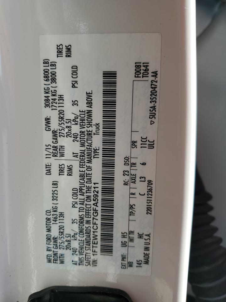 2016 Ford F150 Supercrew VIN: 1FTEW1CF7GFA59211 Lot: 87257244