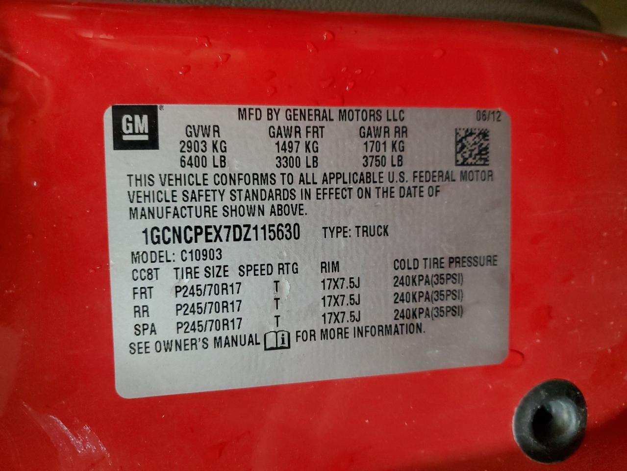 VIN 1GCNCPEX7DZ115630 2013 CHEVROLET ALL Models no.12