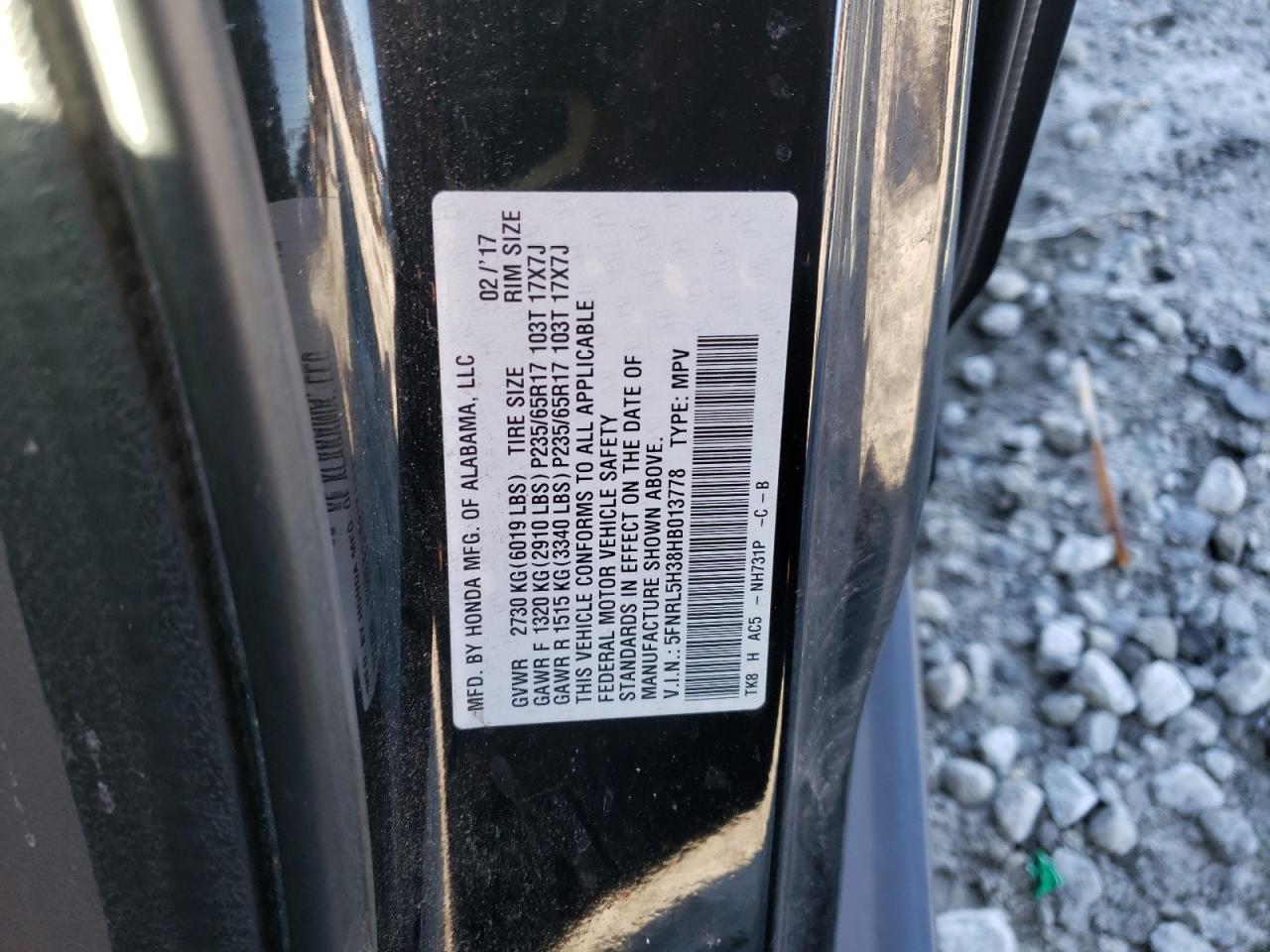 VIN 5FNRL5H38HB013778 2017 HONDA ODYSSEY no.13