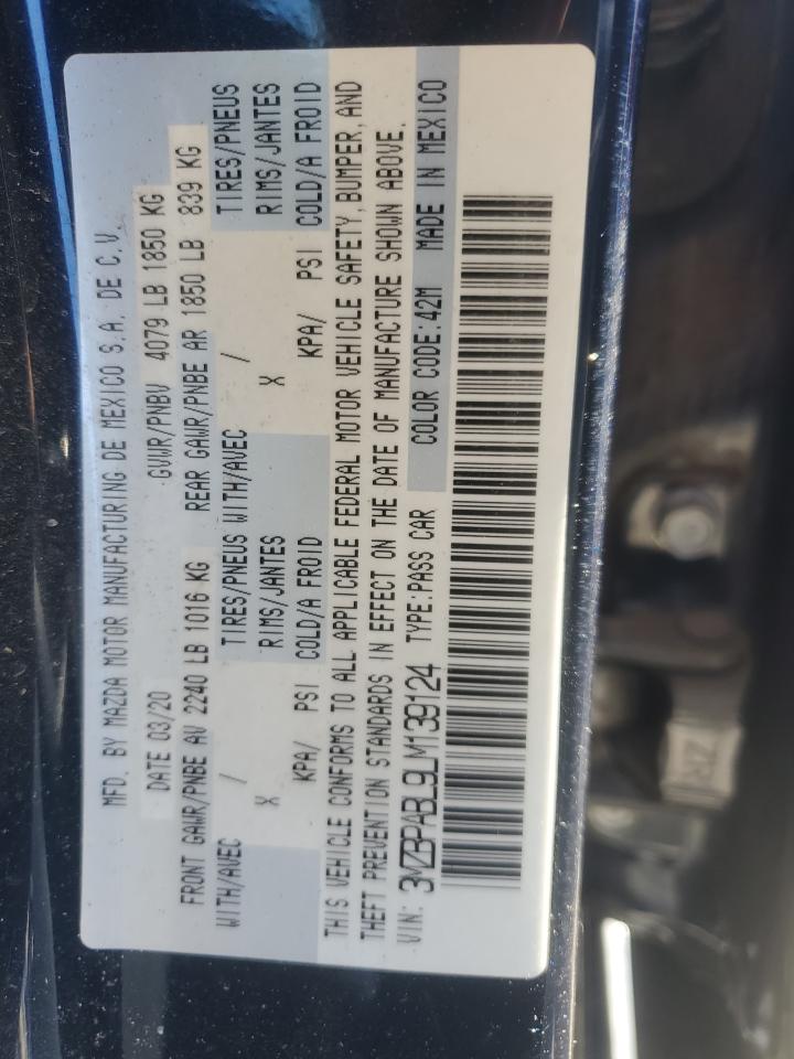 2020 Mazda 3 VIN: 3MZBPABL9LM139124 Lot: 88552035