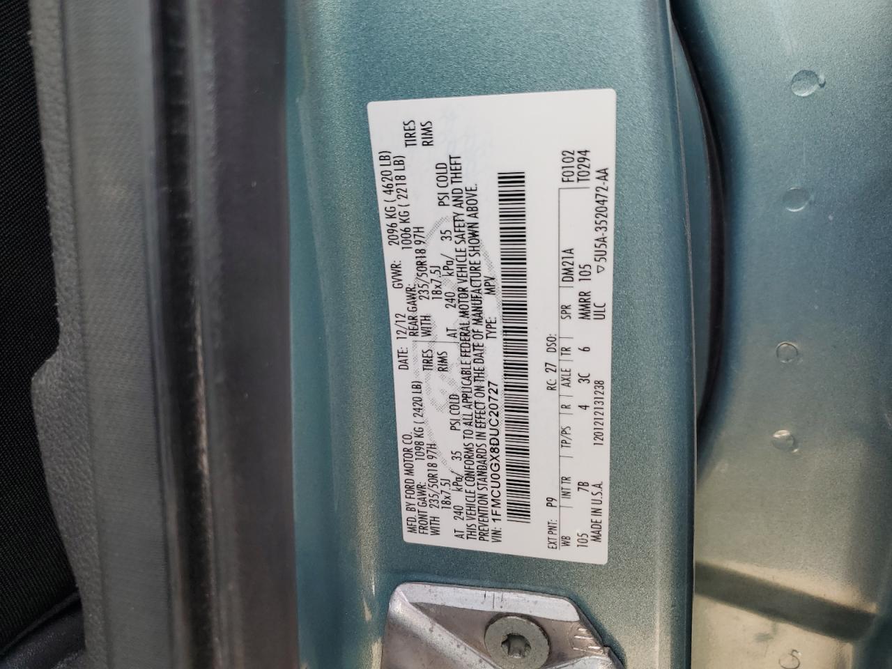 2013 Ford Escape Se VIN: 1FMCU0GX8DUC20727 Lot: 89372395