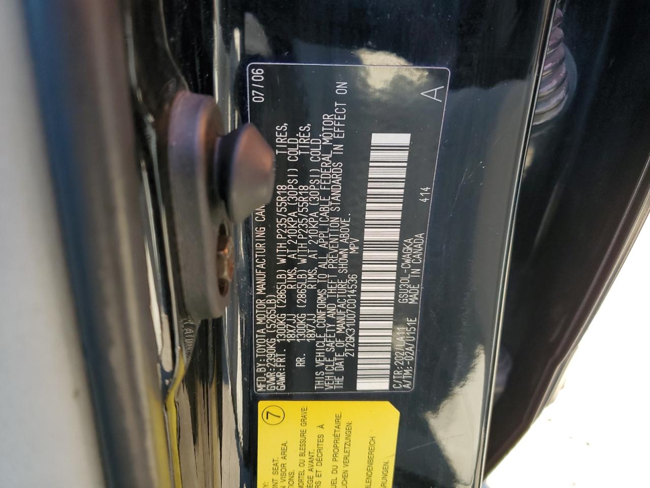 2007 Lexus Rx 350 VIN: 2T2GK31U07C014536 Lot: 89411235