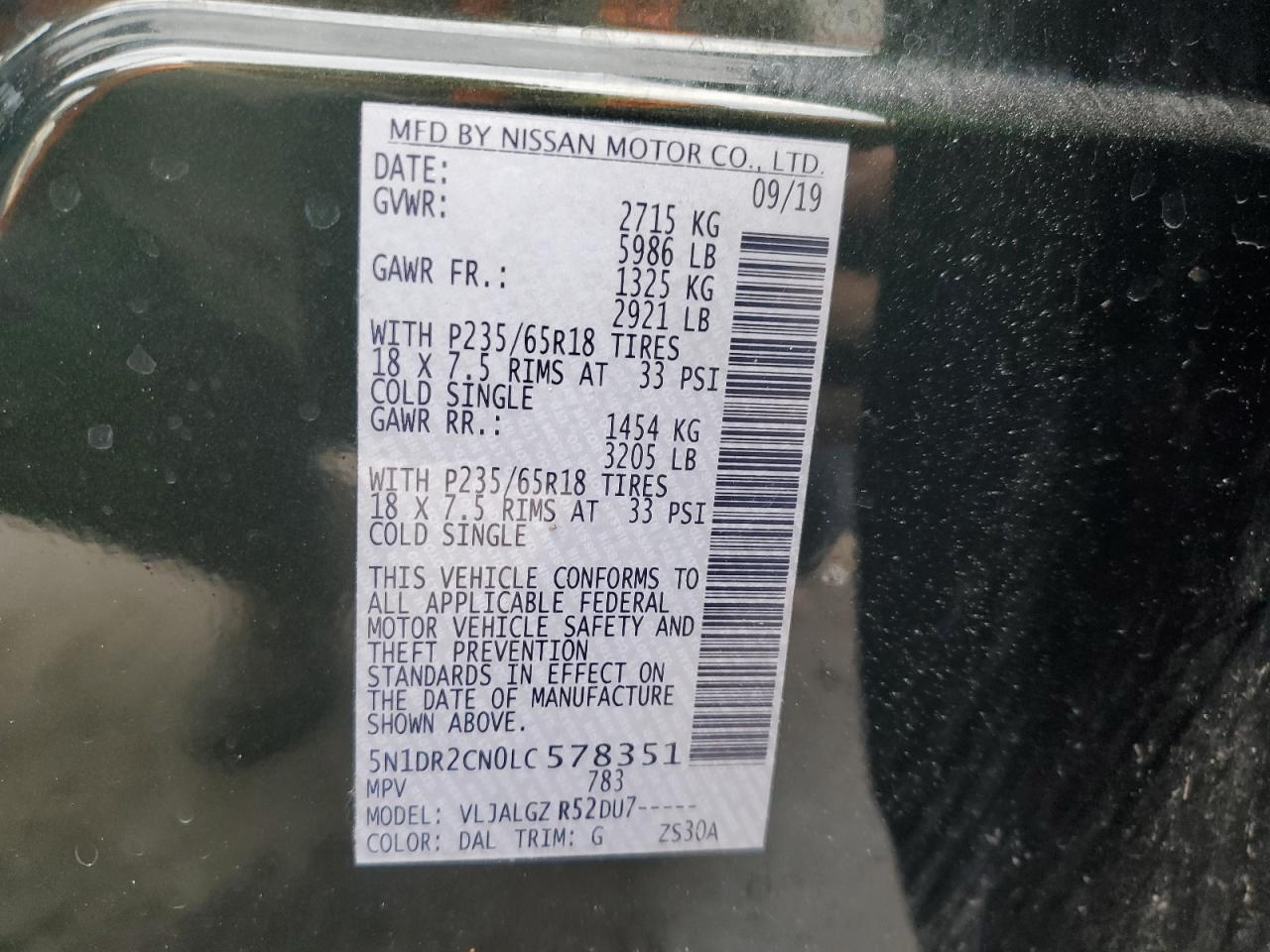 2020 Nissan Pathfinder Sl VIN: 5N1DR2CN0LC578351 Lot: 88542455